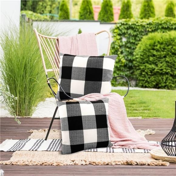 Set of 4 Buffalo Check Plaid Throw Pillow Covers Farmhouse Outdoor Pillow Case - Picture 2 of 7